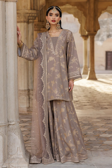 3-PC EMBROIDERED RAW-SILK SUIT CMA-5-043