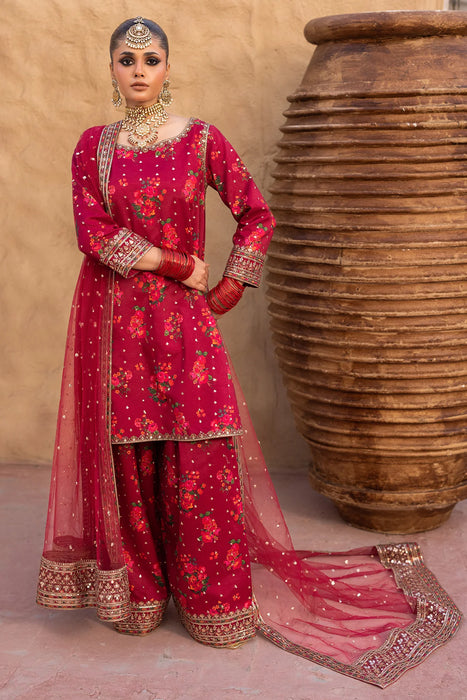3-PC EMBROIDERED RAW-SILK SUIT CMA-5-028
