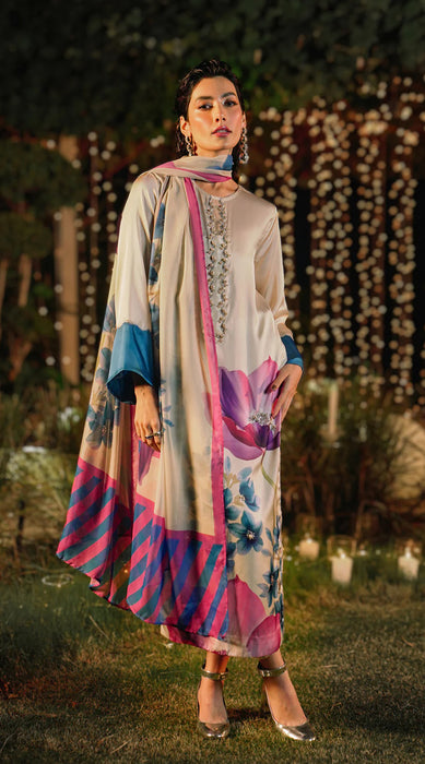 3 piece lulusar inspired silk with organza dupatta stitched/unstitched