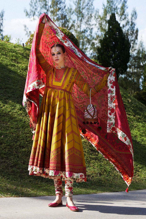 Hussain Rehar 3pc Lawn kalidar suit With Silk Dupatta- pakistani formal party wear