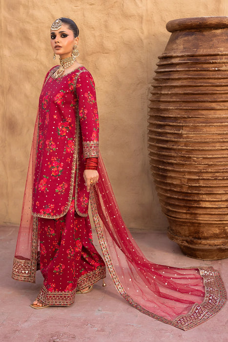 3-PC EMBROIDERED RAW-SILK SUIT CMA-5-028
