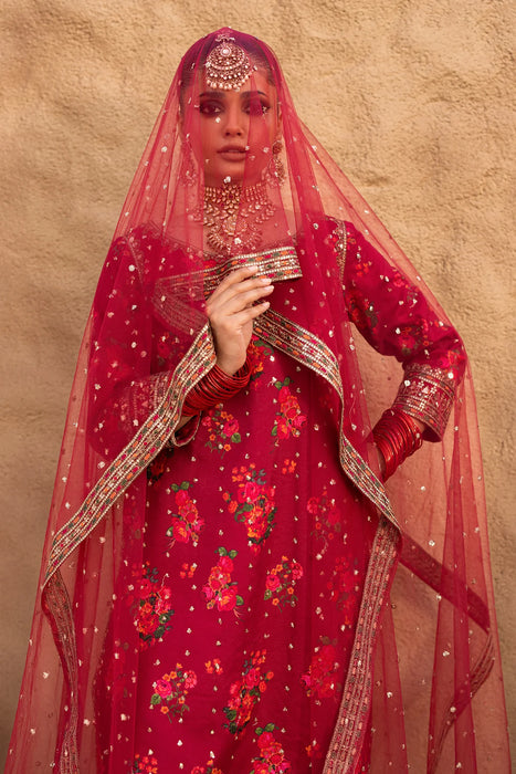 3-PC EMBROIDERED RAW-SILK SUIT CMA-5-028