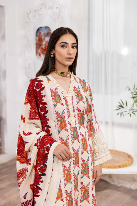 3 PIECE PRINTED EMBROIDERED SUIT