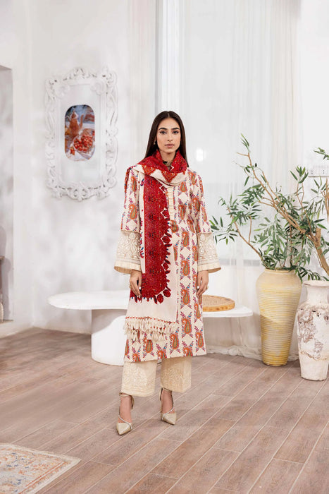 3 PIECE PRINTED EMBROIDERED SUIT