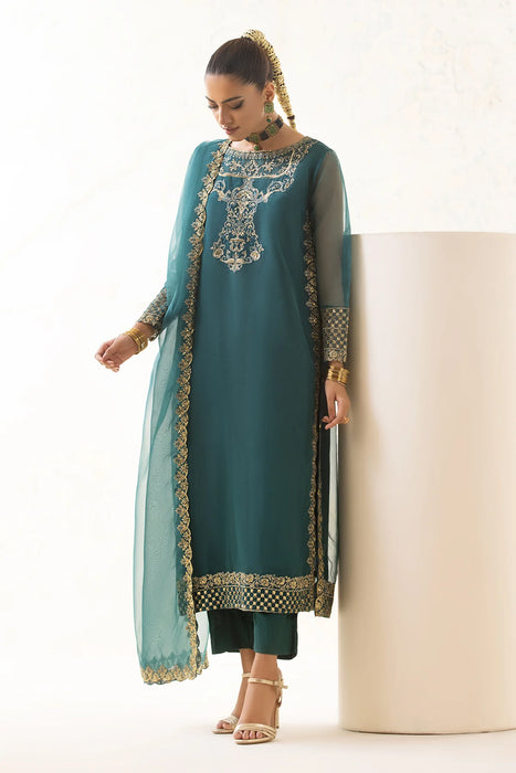 3-PC Embroidered Organza Shirt with Embroidered Organza Dupatta and Trouser CMA-4-36