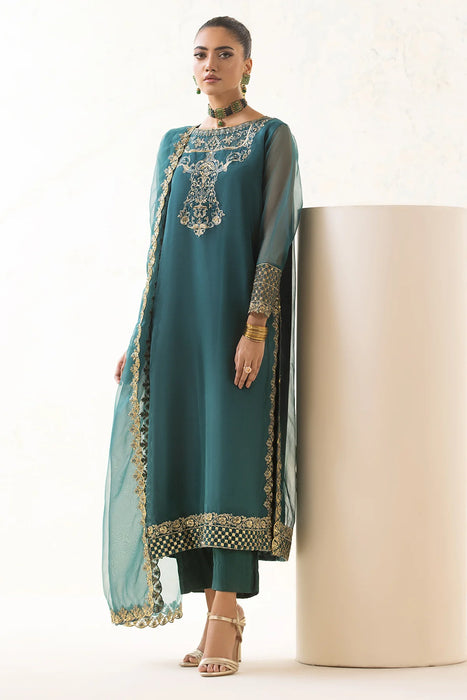 3-PC Embroidered Organza Shirt with Embroidered Organza Dupatta and Trouser CMA-4-36