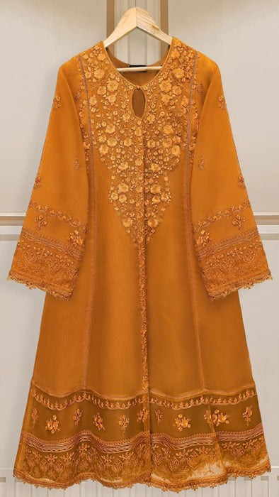 Agha Noor 3 Piece Pure Cotton Net Mustard