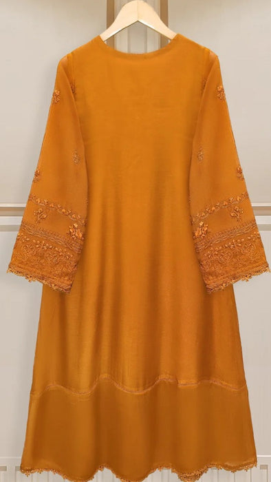 Agha Noor 3 Piece Pure Cotton Net Mustard