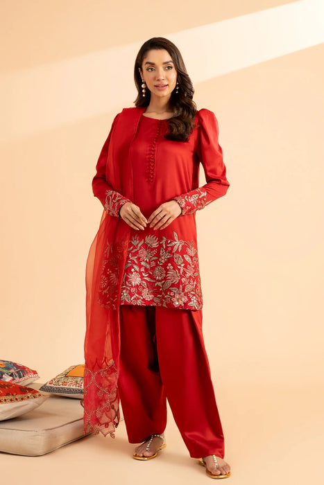 Embroidered Silk Shirt with Organza Dupatta and Trouser CNP-4-14S 3-PC