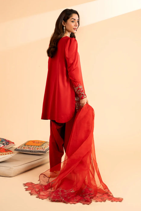 Embroidered Silk Shirt with Organza Dupatta and Trouser CNP-4-14S 3-PC