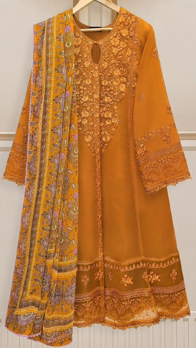 Agha Noor 3 Piece Pure Cotton Net Mustard