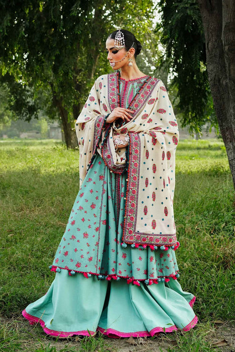 Embriodered karandi Stitched with dupatta and Sharara